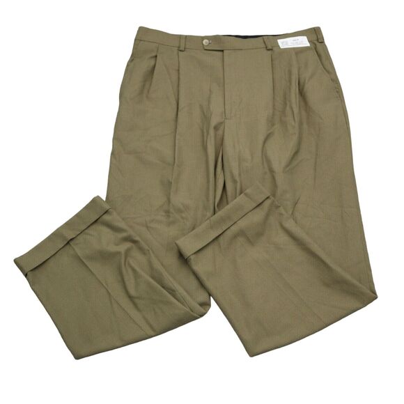 Perry Ellis Pants Mens 38 Brown Portfolio Pleated Front High Rise Dress Bottoms - Picture 1 of 14